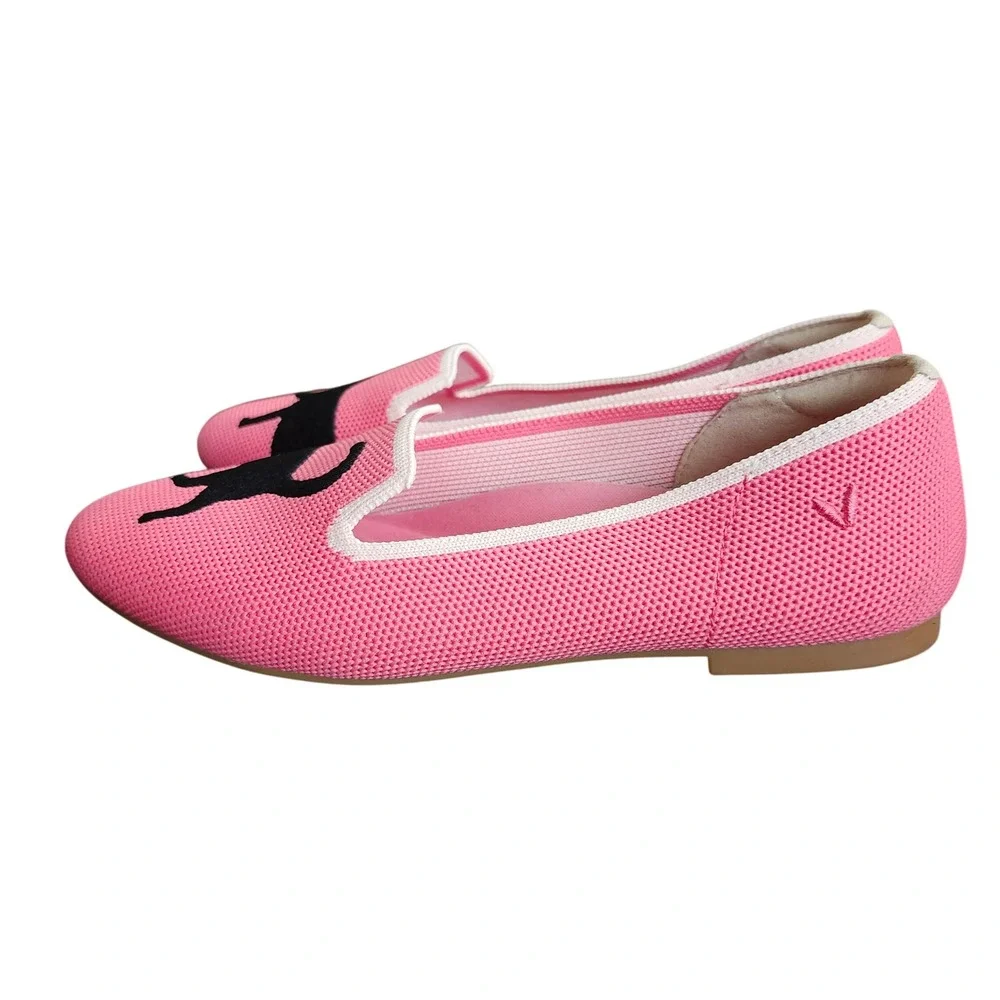 VIVAIA Cat Knit Loafers Pink Black Slip On Flats EU 35 Women's Washable Shoes